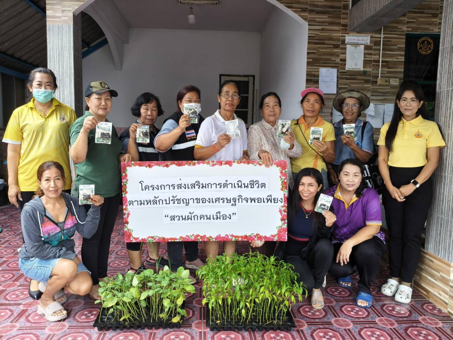 กองสวัสดิการสังคม ดำเนินงานตามโครงการส่งเสริมการดำเนินชีวิตตามหลักปรัชญาของเศรษฐกิจพอเพียง "สวนผักคนเมือง" ให้กับกลุ่มเป้าหมาย หมู่ที่ 1-7 ตำบลดอนหัวฬ่อ อำเภอเมืองชลบุรี จังหวัดชลบุรี