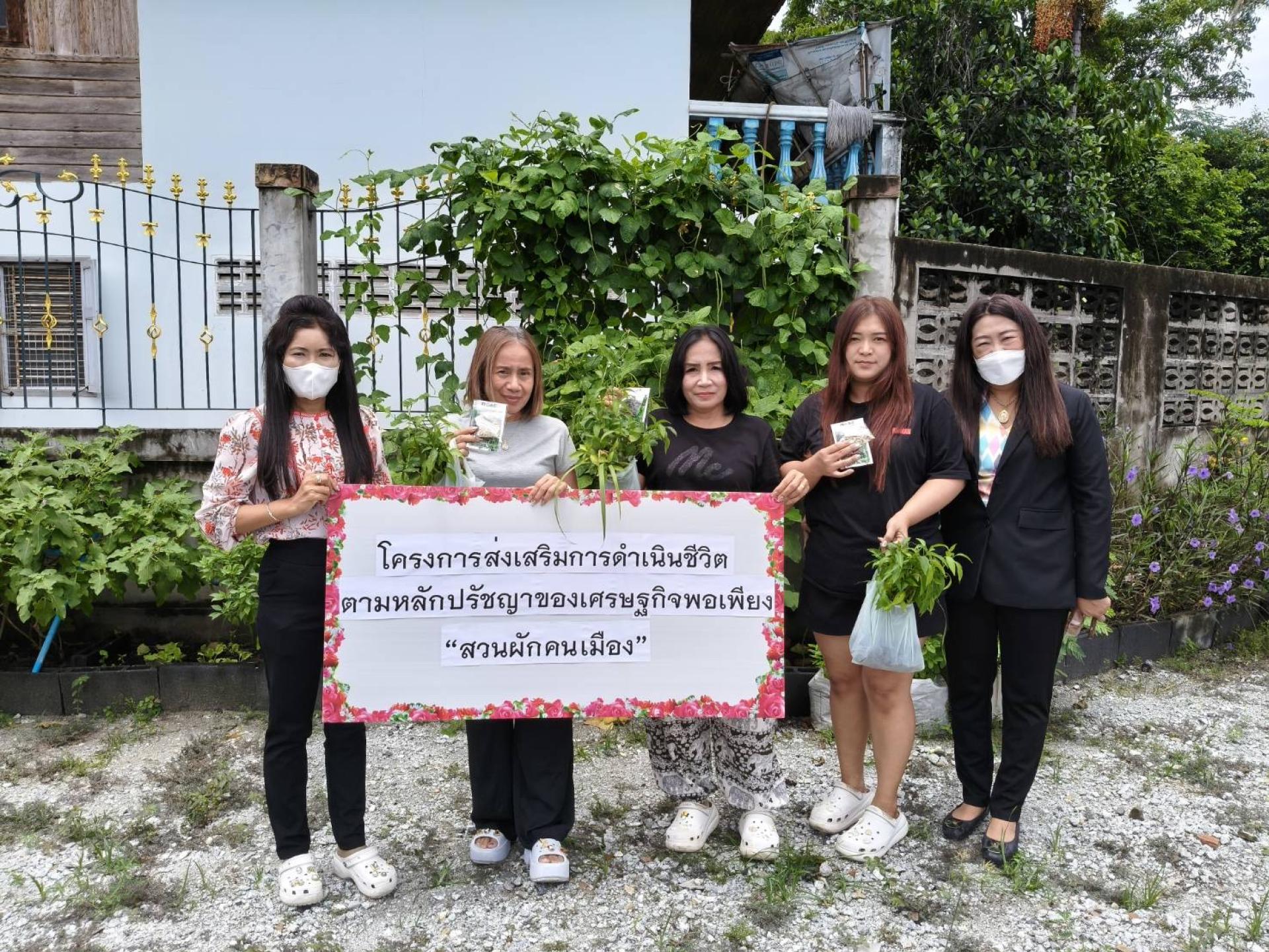 กองสวัสดิการสังคม ดำเนินงานตามโครงการส่งเสริมการดำเนินชีวิตตามหลักปรัชญาของเศรษฐกิจพอเพียง "สวนผักคนเมือง"ให้กับกลุ่มเป้าหมาย หมู่ที่ 4-6 ตำบลดอนหัวฬ่อ  อำเภอเมืองชลบุรี จังหวัดชลบุรี